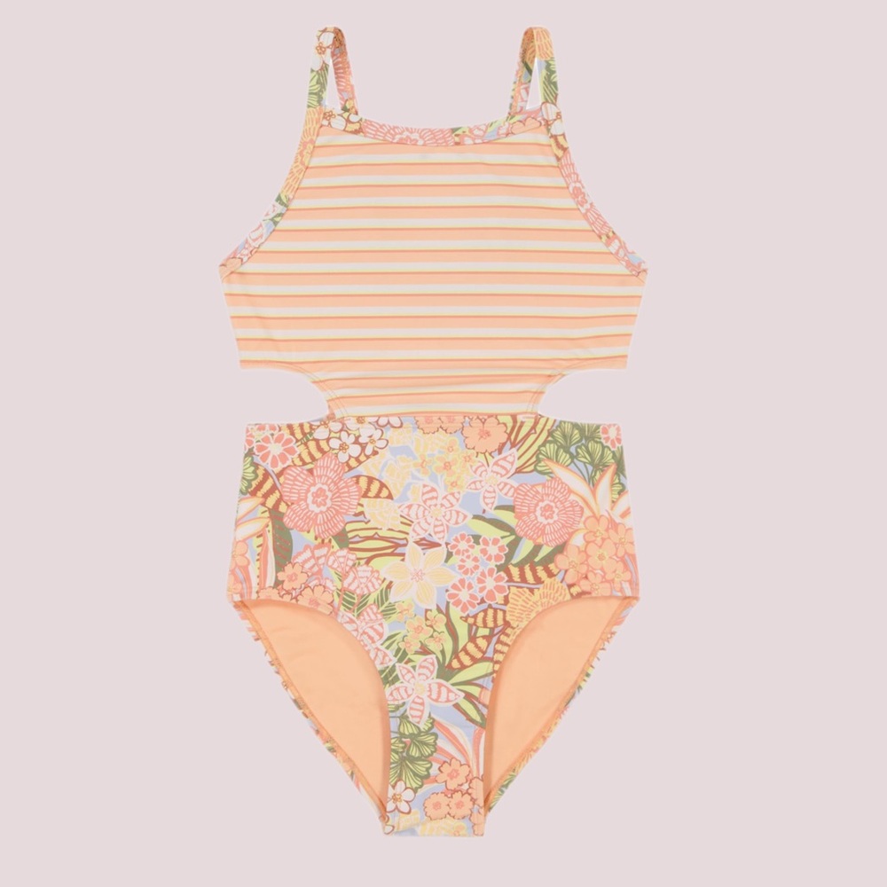 NWT Girls‎ Roxy One Piece Cutout One Piece Swimsuit- Quick Dry - SPF 50+ - 10